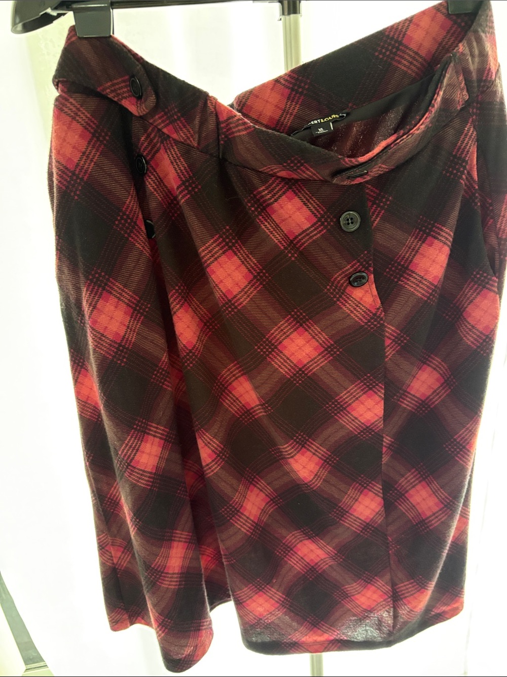 Robert Louis Red, pink and Black Plaid Button-Front Skirt